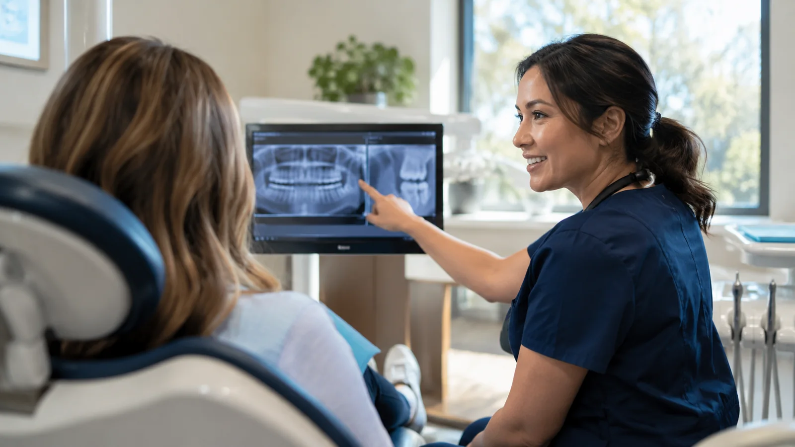 Dental professionals treating a patient